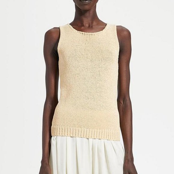 NWT $325 Theory Pumpkin Seed Merletto Scoop Shell Knit Sweater Top SIZE L